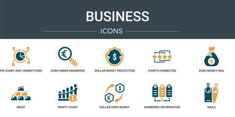 Wall Mural - set of 10 outline web business icons such as pie chart and connections, euro under magnifier, dollar