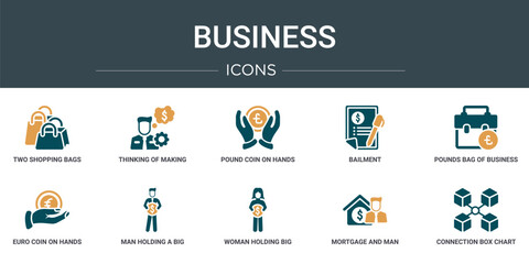 Wall Mural - set of 10 outline web business icons such as two shopping bags, thinking of making money, pound coin