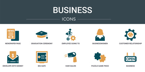 Wall Mural - set of 10 outline web business icons such as newspaper page, graduation ceremony, employee going to 