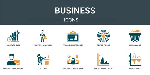 Wall Mural - set of 10 outline web business icons such as increase rate, success man with suitcase, color busines