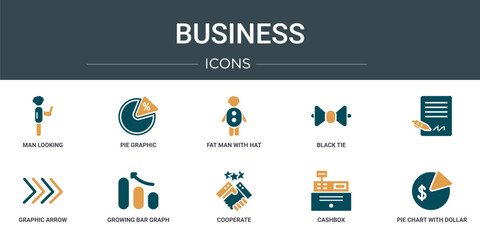 Wall Mural - set of 10 outline web business icons such as man looking, pie graphic, fat man with hat and moustach