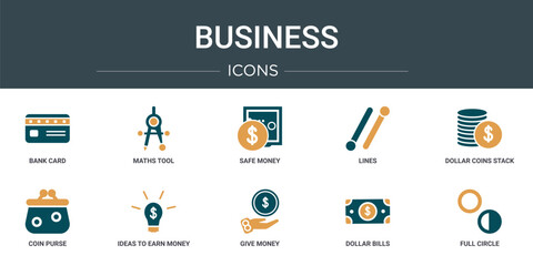 Wall Mural - set of 10 outline web business icons such as bank card, maths tool, safe money, lines, dollar coins 