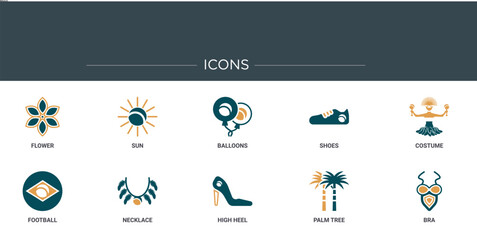 Wall Mural - set of 10 outline web brazilia icons such as flower, sun, balloons, shoes, costume, football, neckla