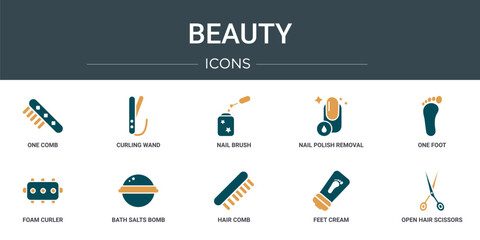 Wall Mural - set of 10 outline web beauty icons such as one comb, curling wand, nail brush, nail polish removal, 