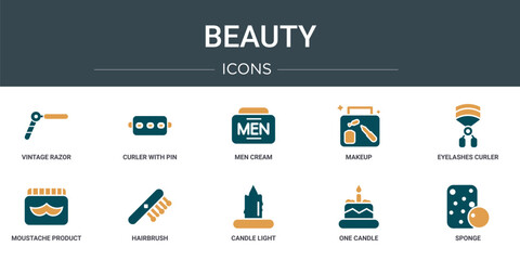 Wall Mural - set of 10 outline web beauty icons such as vintage razor, curler with pin, men cream, makeup, eyelas