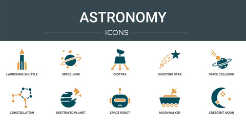 Wall Mural - set of 10 outline web astronomy icons such as launching shuttle, space junk, dioptra, shooting star,