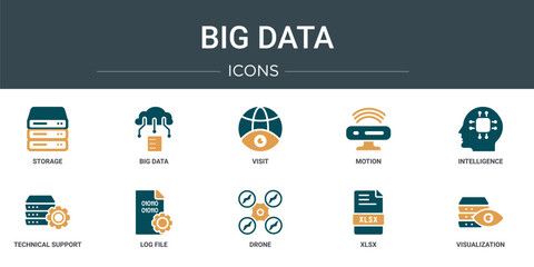 Wall Mural - set of 10 outline web big data icons such as storage, big data, visit, motion, intelligence, technic