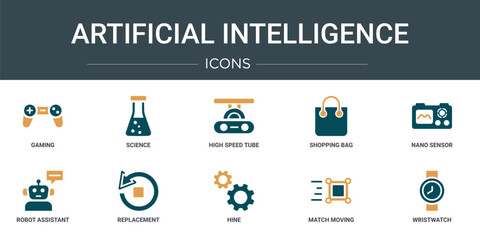 Wall Mural - set of 10 outline web artificial intelligence icons such as gaming, science, high speed tube, shoppi
