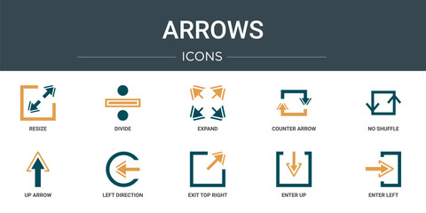 Wall Mural - set of 10 outline web arrows icons such as resize, divide, expand, counter arrow, no shuffle, up arr