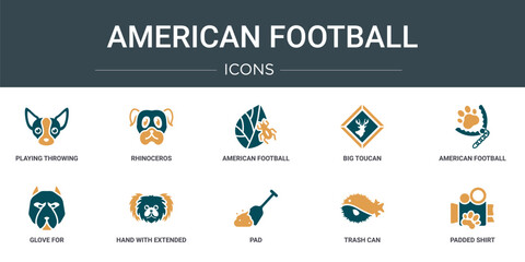 Wall Mural - set of 10 outline web american football icons such as playing throwing the ball in his hand, rhinoce