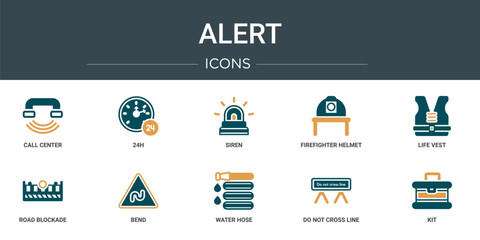 Wall Mural - set of 10 outline web alert icons such as call center, 24h, siren, firefighter helmet, life vest, ro