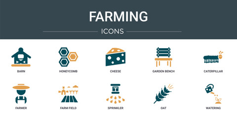 Wall Mural - set of 10 outline web farming icons such as barn, honeycomb, cheese, garden bench, caterpillar, farm