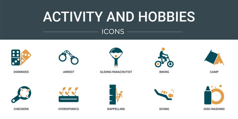 Wall Mural - set of 10 outline web activity and hobbies icons such as dominoes, arrest, gliding parachutist, biki