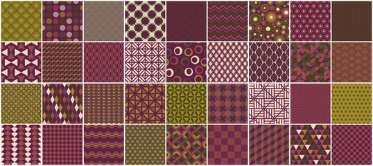 Poster - Collection of vector seamless colorful patterns - vintage design. Trendy retro backgrounds, fashion style 60 - 70s. Simple unusual creative prints
