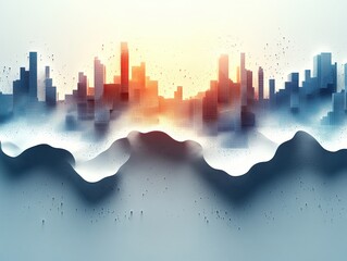 Poster - A city silhouette in the misty mountains