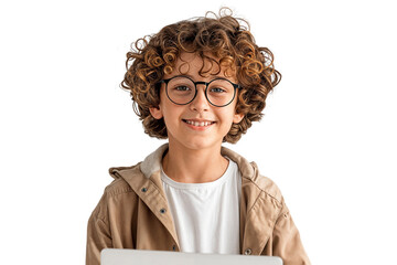 Poster - Portrait of a smiling cute boy with glasses isolated on transparent background