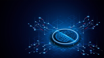 Leinwandbilder - Abstract technology circuit board background. Fingerprint scanning cybersecurity concept. modern technology innovation concept background	
