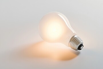 Wall Mural - a glowing incandescent light bulb rests on a white surface, casting a warm light.