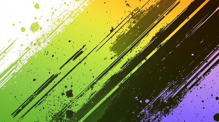 Fototapete - Colorful abstract background with paint strokes and splatter effects White green yellow black & purple