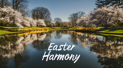 Wall Mural - a shimmering lake surrounded by blooming trees, 