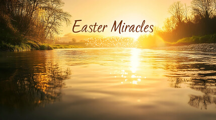 Wall Mural - a sparkling river reflecting the golden glow of a sunrise, with 