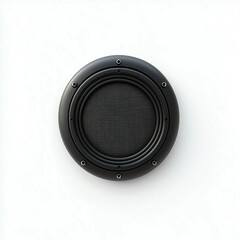 Wall Mural - A close-up image of a black speaker driver with a circular design, showcasing its mesh cover and mounting details. The sleek, professional look is ideal for high-end audio equipment displays.