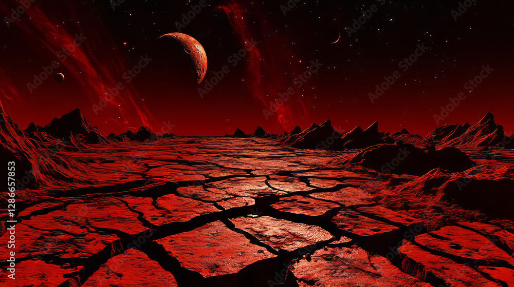 Cartoon alient planet surface with red stones. Vector illustration of ...