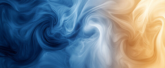 Fototapete - Abstract fluid wave patterns in blue, beige, and white, symbolizing smooth motion, elegance, and contemporary design, showcasing texture, movement, and modern aesthetic.