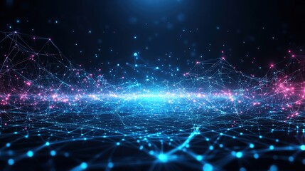 Wall Mural - abstract technology background with network lines dots and blended blue mint and pink colors