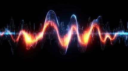 Wall Mural - abstract sound wave visualization with data flow on a black background in high fidelity detail