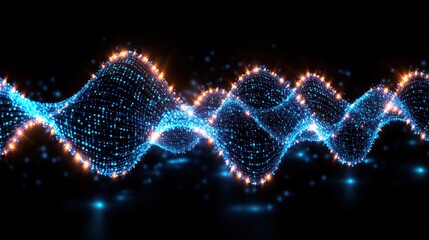 Wall Mural - abstract background with glowing particles and digital wave representation of big data flow in dark 