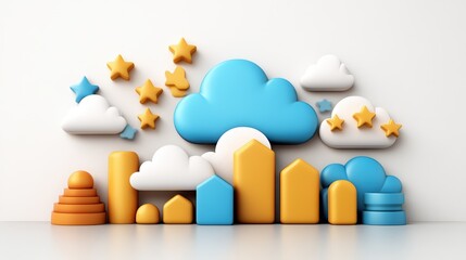 Wall Mural - cloud computing icon with stars and clouds in a creative digital illustration design