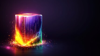colorful glowing cube representing software development and digital technology concepts in a modern 