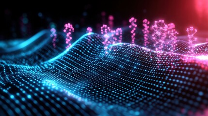 Wall Mural - abstract technology background with glowing particles and grid surface in high fidelity resolution