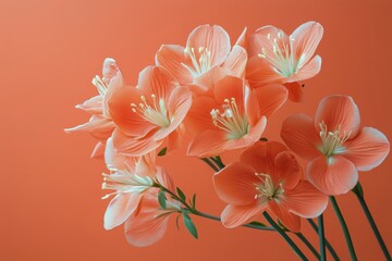 Wall Mural - Beautiful Coral Flowers Against a Vibrant Orange Background Creating a Stunning Floral Display