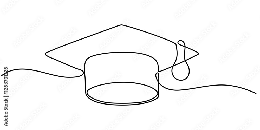 continuous line graduation cap.one line drawing of graduation cap ...