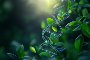 Wall Mural - concept of green biotechnology or synthetic biology, graphic of plant with dna