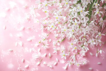 Wall Mural - Bouquet of snowdrop flowers on pink background