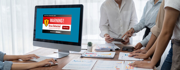 Leinwandbilder - Virus warning alert on computer screen detected brisk cyber threat , hacker, computer virus and malware