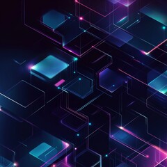 Leinwandbilder - Abstract Cyberpunk Cityscape with Glowing Lines and Geometric Shapes in Blue and Purple
