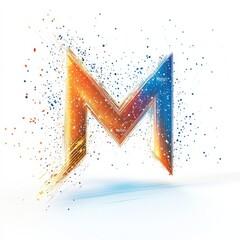 Aufkleber - Abstract Letter M Design with Energetic Splatter, Vibrant Colors and Motion Graphics on Clean White Backdrop