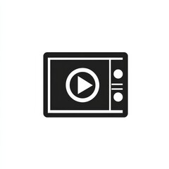Poster - Black and white media player icon with play button and controls, design for video, streaming, and audio applications.