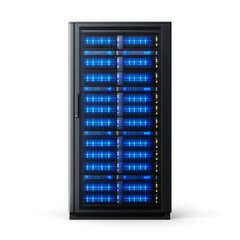 Leinwandbilder - Data Center Server Rack with Glowing Blue Lights, Server Infrastructure and Network Equipment