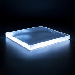 Aufkleber - Glowing Acrylic Block on Dark Background: A Study in Transparency and Light Reflection, Modern Minimalist Design