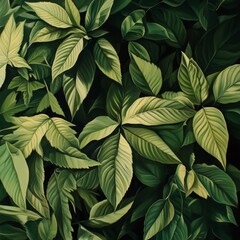 Poster - Green Leaves Abundance: A Close-Up of Lush Foliage with Light and Shadow Playing on the Surfaces