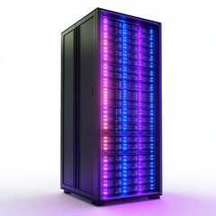 Poster - Illuminated Data Center Server Rack: A Modern Digital Infrastructure Powerhouse with Sleek Design