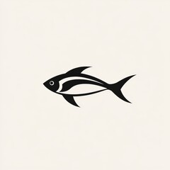 Aufkleber - Minimalist Fish Illustration: Sleek Black and White Design on Plain Background, Perfect for Logo Creation