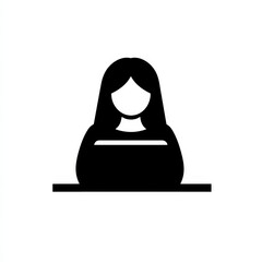 Aufkleber - Simple Black and White Icon of a Woman Sitting at a Desk, Ideal for User Profile or Business Representation.