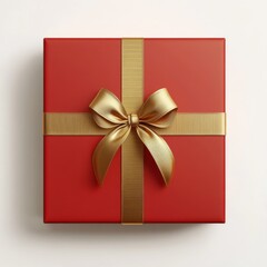 Poster - Wrapped in Elegance: A Red Gift Box Adorned with a Glimmering Golden Ribbon and Bow, Ready for a Special Occasion