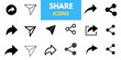 © Obaid Ullah - Set of share icons: arrow symbol, reply, send, and forward buttons; message send icon; upload icon; connection symbol; network sharing icon.